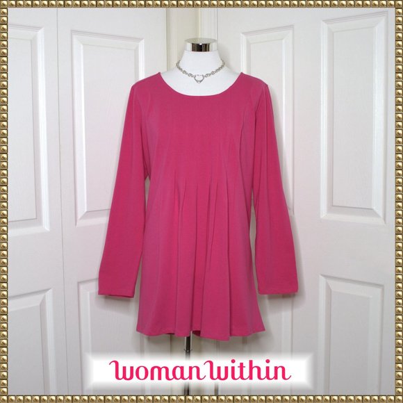 Woman Within Tops - NWOT Plus Woman Within Fuchsia Pink Pleated Tunic Size 18/20